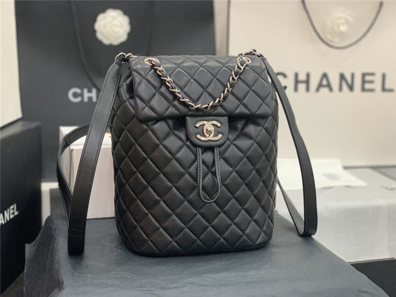 Chanel Small Backpack Lambskin 91120 Silver-Metal Black High