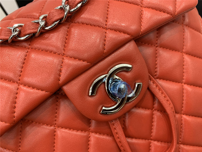 Chanel Small Backpack Lambskin 91120 Silver-Metal Red High