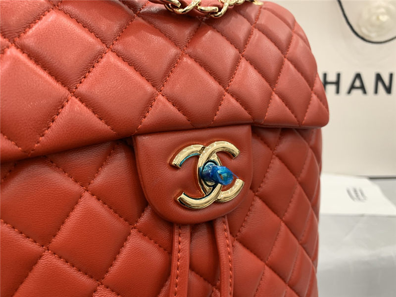 Chanel Small Backpack Lambskin 91120 Gold-Metal Red High