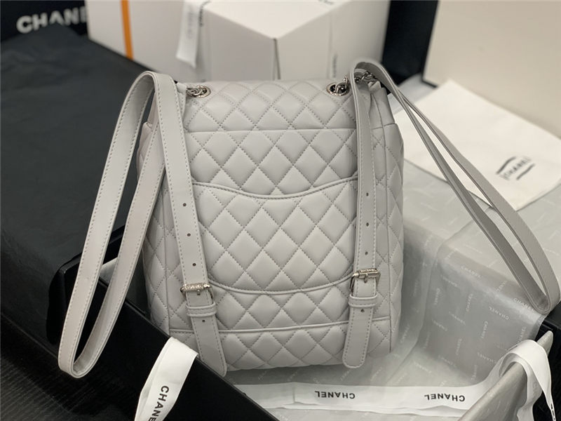 Chanel Small Backpack Lambskin 91120 Silver-Metal Grey High