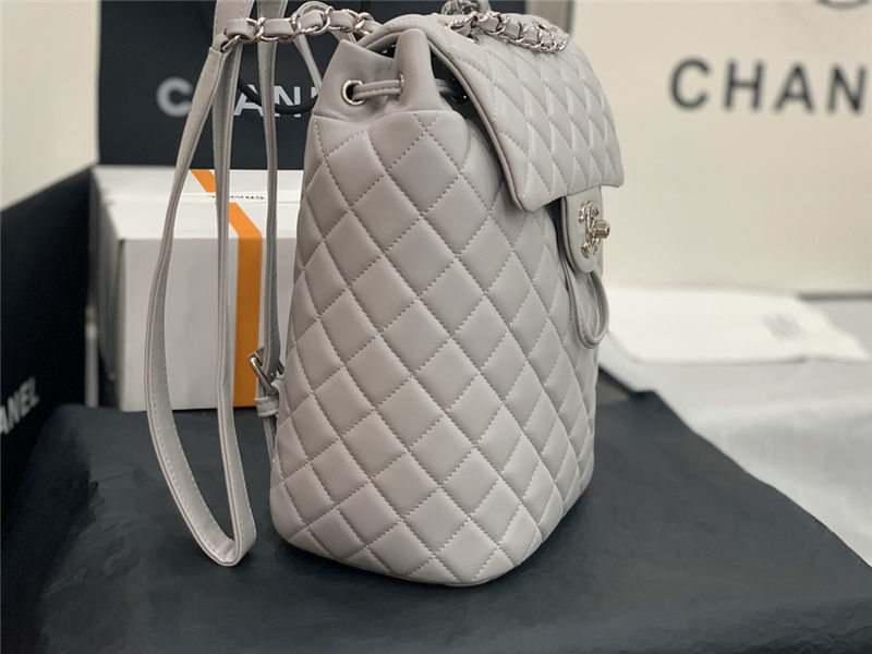 Chanel Small Backpack Lambskin 91120 Silver-Metal Grey High