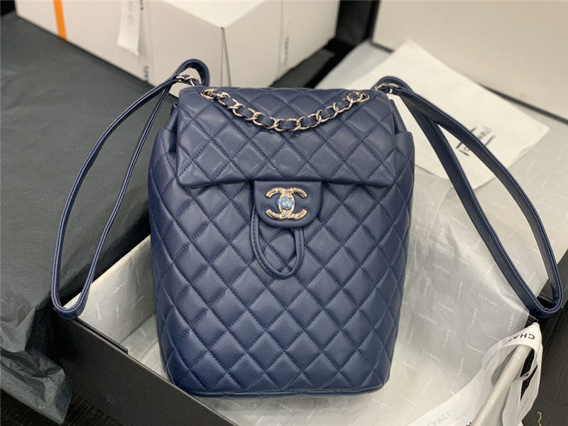 Chanel Small Backpack Lambskin 91120 Silver-Metal Navy High