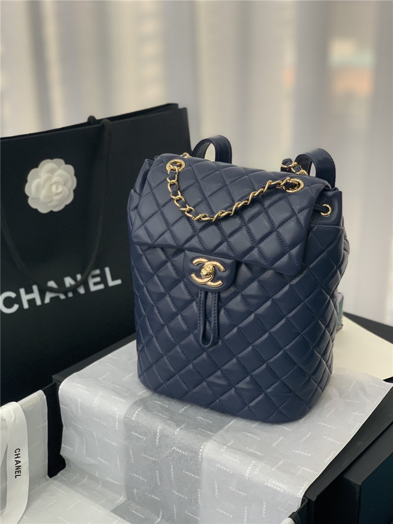 Chanel Small Backpack Lambskin 91120 Gold-Metal Navy High