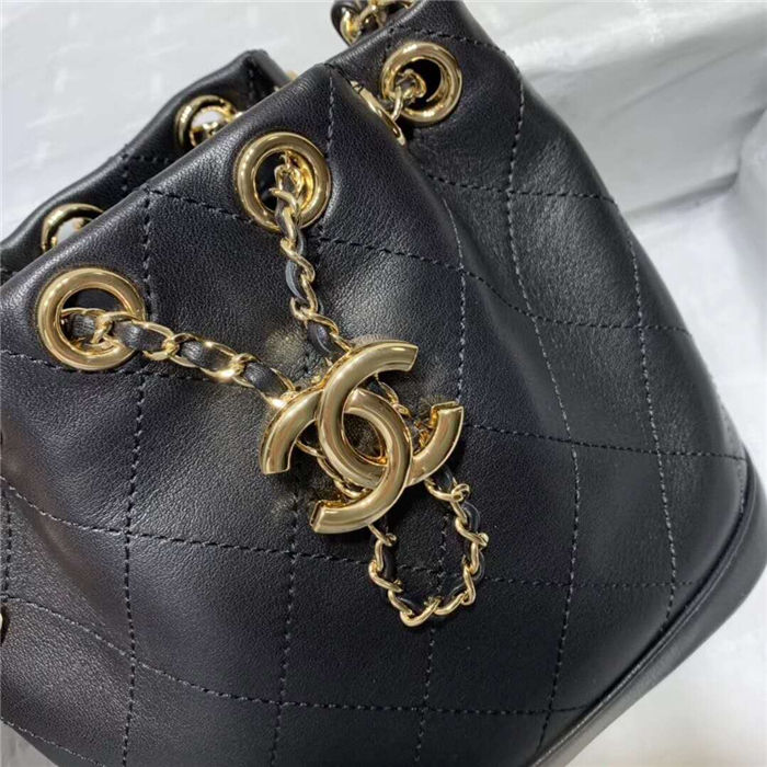 SMALL DRAWSTRING BAG Lambskin & Gold-Tone Metal Black High