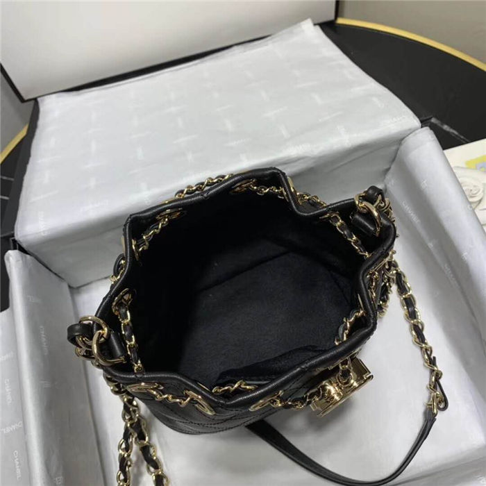 SMALL DRAWSTRING BAG Lambskin & Gold-Tone Metal Black High