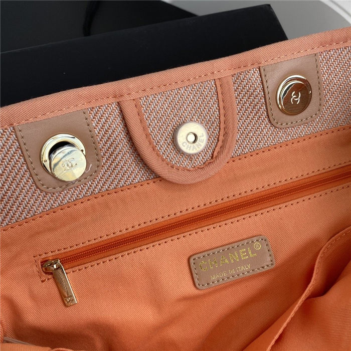 SHOPPING BAG Mixed Fibers, Calfskin & Gold-Tone Metal Orange High