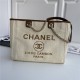 SHOPPING BAG Mixed Fibers, Calfskin & Gold-Tone Metal Beige High