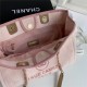 SHOPPING BAG Mixed Fibers, Calfskin & Gold-Tone Metal Pink High