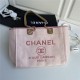 SHOPPING BAG Mixed Fibers, Calfskin & Gold-Tone Metal Pink High