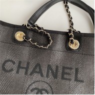 SHOPPING BAG Mixed Fibers, Calfskin & Gold-Tone Metal Black High