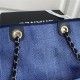 SHOPPING BAG Mixed Fibers, Calfskin & Gold-Tone Metal Navy Blue High