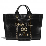 LARGE SHOPPING BAG Shiny Calfskin, Crystal Pearls, Strass, Enamel, Gold-Tone & Ruthenium-Finish Metal Black High