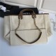 LARGE SHOPPING BAG Mixed Fibers, Calfskin & Gold-Tone Metal Beige High