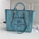 LARGE SHOPPING BAG Mixed Fibers, Calfskin & Gold-Tone Metal Blue High