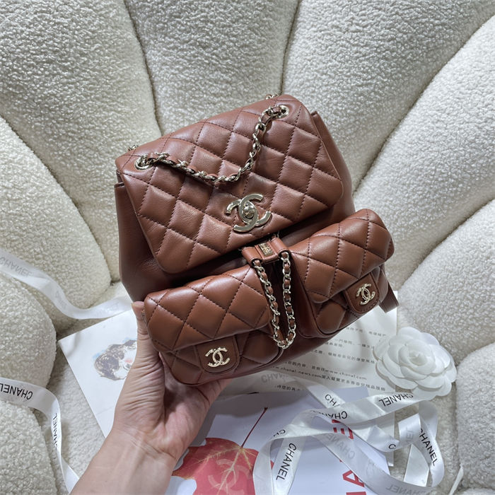 Chanel BACKPACK AS3860 Calfskin & Gold-Tone Metal Brown A