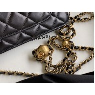 CLASSIC LONG FLAP WALLET Lambskin & Gold-Tone Metal Black High