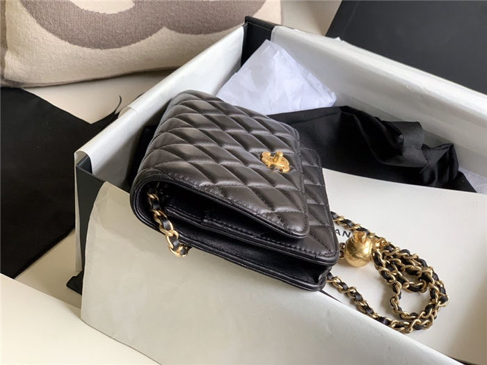 CLASSIC LONG FLAP WALLET Lambskin & Gold-Tone Metal Black High