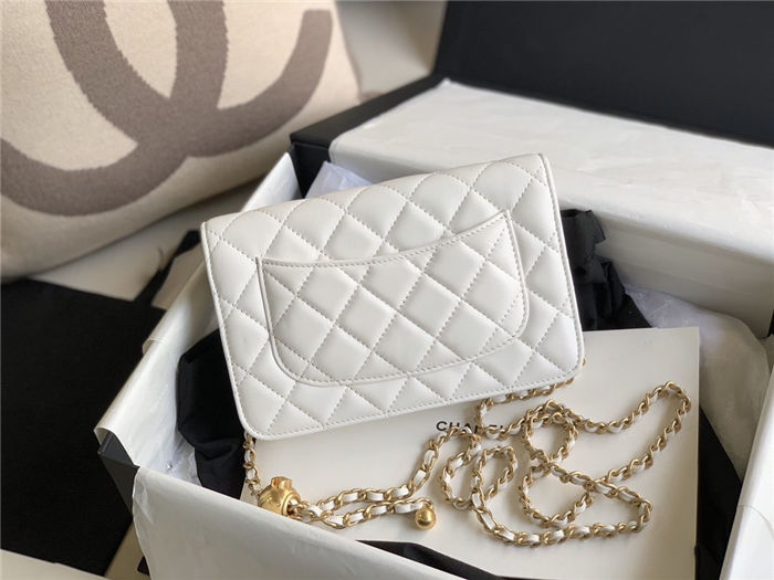 CLASSIC LONG FLAP WALLET Lambskin & Gold-Tone Metal White High