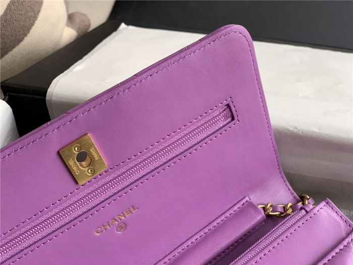 CLASSIC LONG FLAP WALLET Lambskin & Gold-Tone Metal Purple High