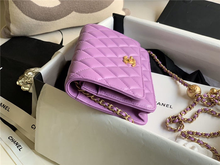 CLASSIC LONG FLAP WALLET Lambskin & Gold-Tone Metal Purple High