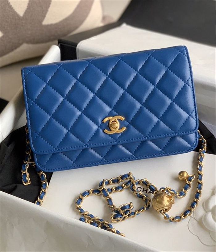 CLASSIC LONG FLAP WALLET Lambskin & Gold-Tone Metal Blue High