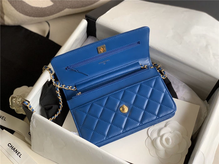 CLASSIC LONG FLAP WALLET Lambskin & Gold-Tone Metal Blue High