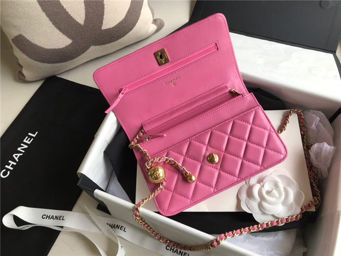 CLASSIC LONG FLAP WALLET Lambskin & Gold-Tone Metal Pink High