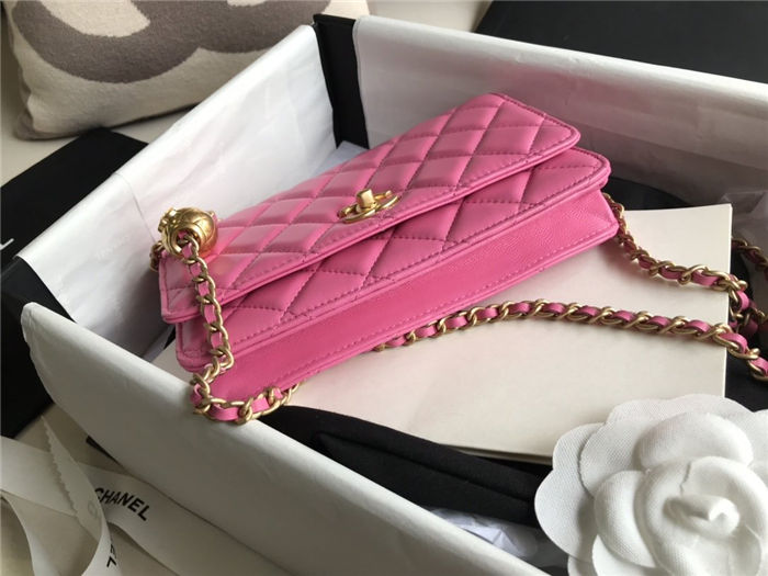 CLASSIC LONG FLAP WALLET Lambskin & Gold-Tone Metal Pink High