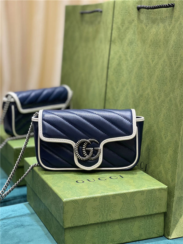 GG MARMONT MATELASSÉ SUPER MINI BAG 476433 Blue/White High