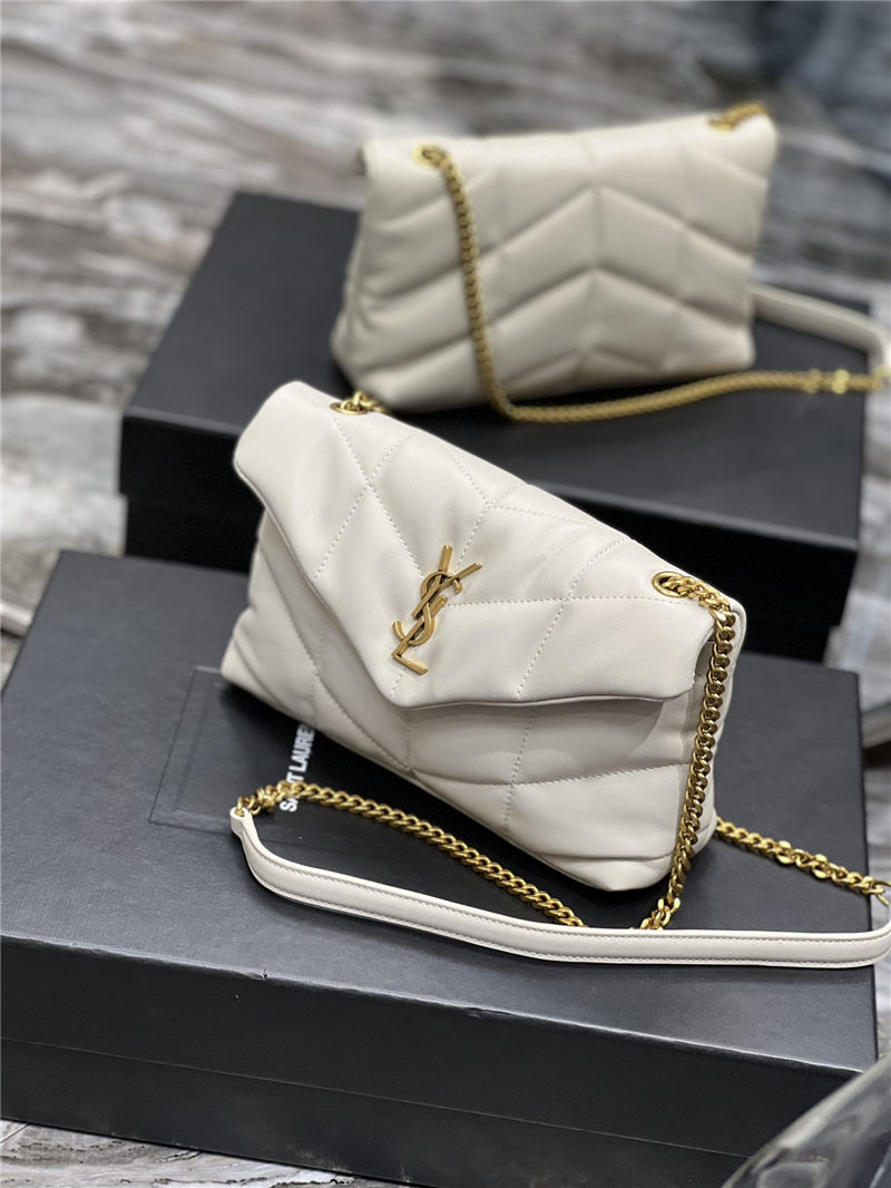 LOULOU PUFFER MINI BAG IN QUILTED LAMBSKIN Gold-Tone White High