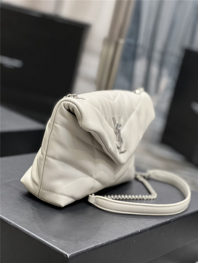 LOULOU PUFFER MINI BAG IN QUILTED LAMBSKIN Silver-Tone White High