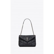 LOULOU PUFFER SMALL BAG IN QUILTED LAMBSKIN Silver-Tone Navy Blue High