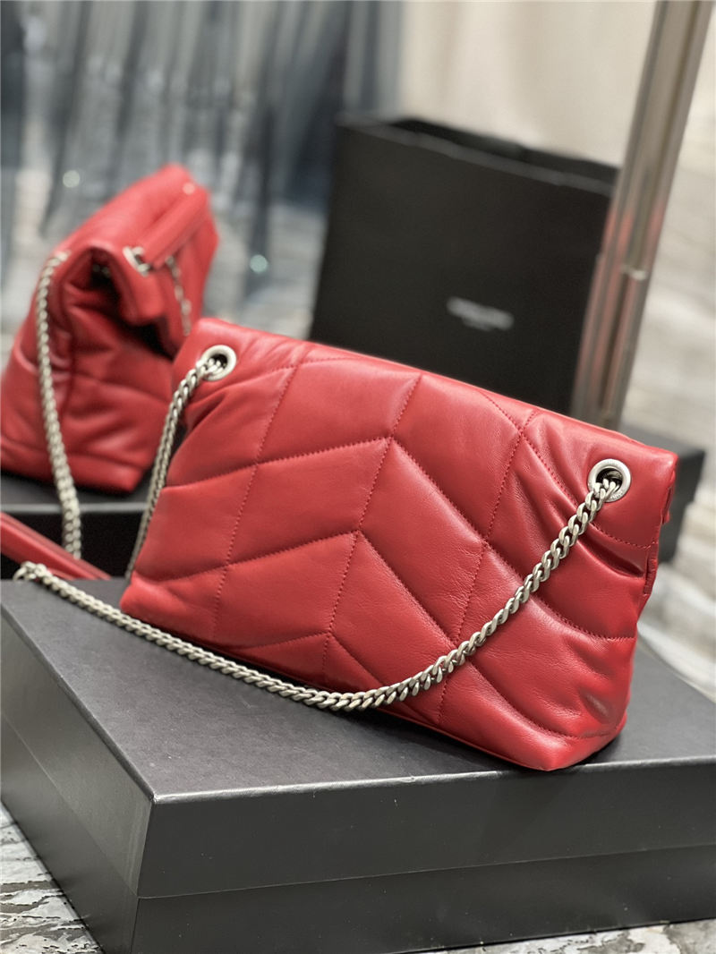 LOULOU PUFFER SMALL BAG IN QUILTED LAMBSKIN Silver-Tone Red High