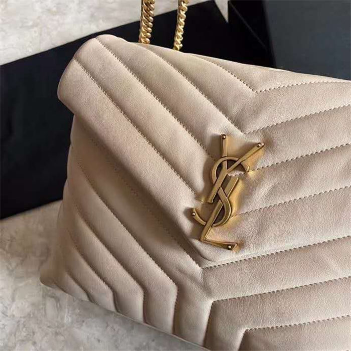 LOULOU MEDIUM IN MATELASSÉ “Y” LEATHER Gold-Tone Beige High