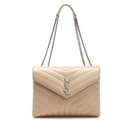 LOULOU MEDIUM IN MATELASSÉ “Y” LEATHER Silver-Tone Beige High