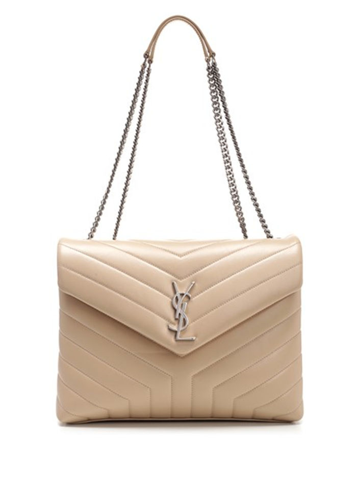 LOULOU MEDIUM IN MATELASSÉ “Y” LEATHER Silver-Tone Beige High