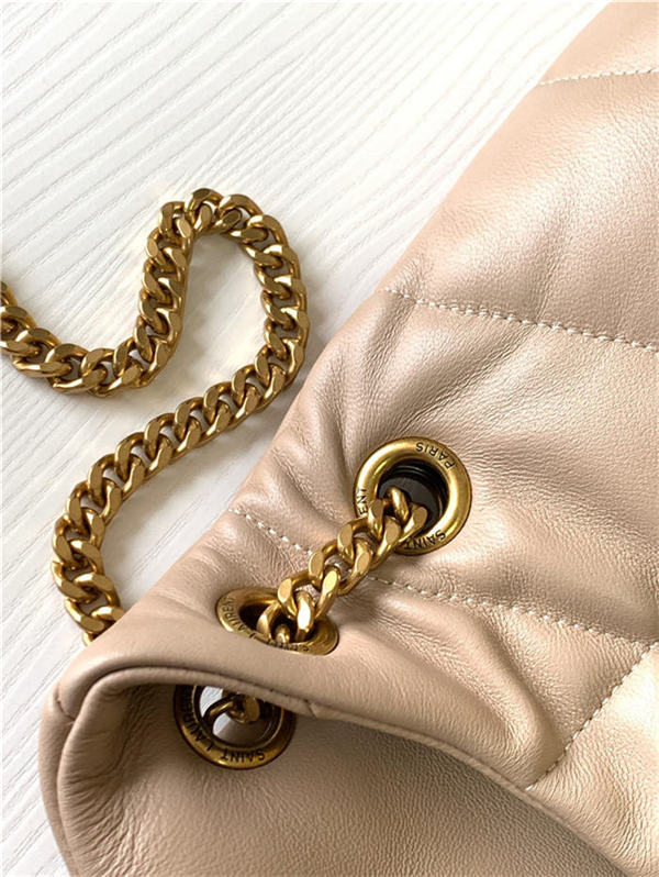 LOULOU PUFFER SMALL BAG IN QUILTED LAMBSKIN Gold-Tone Dark Beige High