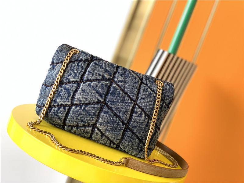 LOULOU PUFFER MINI BAG IN QUILTED Denim Gold-Tone Camel Strap High