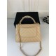 SMALL FLAP BAG WITH TOP HANDLE Chevrons Pattern Lambskin Gold Metal Beige B