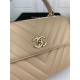 SMALL FLAP BAG WITH TOP HANDLE Chevrons Pattern Lambskin Gold Metal Beige B