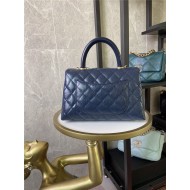 SMALL FLAP BAG WITH TOP HANDLE Shiny Calfskin Blue Gold Metal High