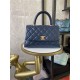 SMALL FLAP BAG WITH TOP HANDLE Shiny Calfskin Blue Gold Metal High