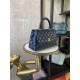 SMALL FLAP BAG WITH TOP HANDLE Shiny Calfskin Blue Gold Metal High