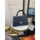 SMALL FLAP BAG WITH TOP HANDLE Shiny Calfskin Blue Gold Metal High