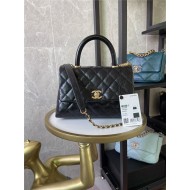 SMALL FLAP BAG WITH TOP HANDLE Shiny Calfskin Black Gold Metal High