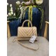 SMALL FLAP BAG WITH TOP HANDLE Chevrons Pattern Grained Calfskin Beige Gold Metal High