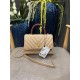 SMALL FLAP BAG WITH TOP HANDLE Chevrons Pattern Grained Calfskin Beige Gold Metal High