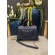 SMALL FLAP BAG WITH TOP HANDLE Chevrons Pattern Grained Calfskin Navy Blue Gold Metal High