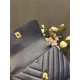 SMALL FLAP BAG WITH TOP HANDLE Chevrons Pattern Grained Calfskin Navy Blue Gold Metal High