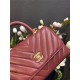 SMALL FLAP BAG WITH TOP HANDLE Chevrons Pattern Grained Calfskin Burgundy Gold Metal High